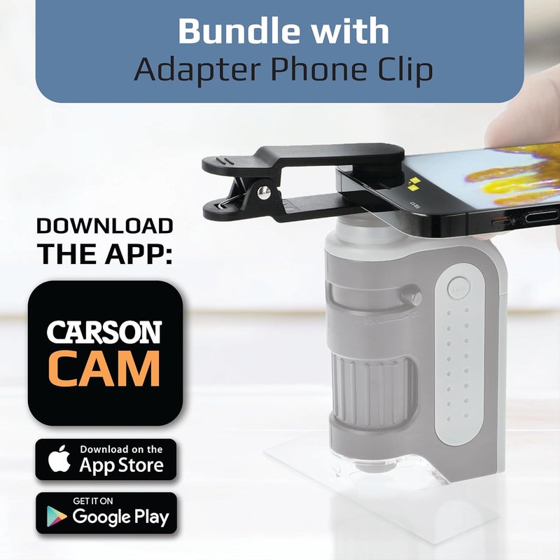 Carson Smartphone Digiscoping Adapter Clip for MicroBrite Plus 60x-120x LED Lighted Pocket Microscope with CarsonCam Phone App Converts into Powerful Handheld Digital Microscope (MM-310) - Image 2